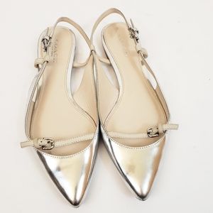 Coach Wooster Pointed Toe Flat Silver Metallic 5.5